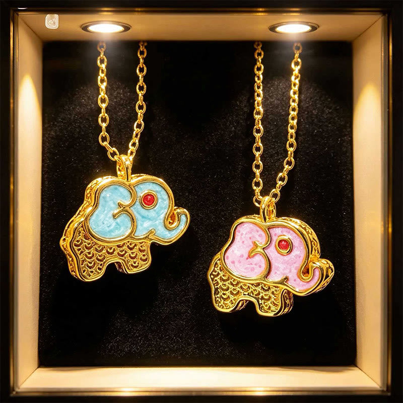 Buddha Stones 24-karaats verguld koperen geluksolifant holle hanger Ketting - image 0