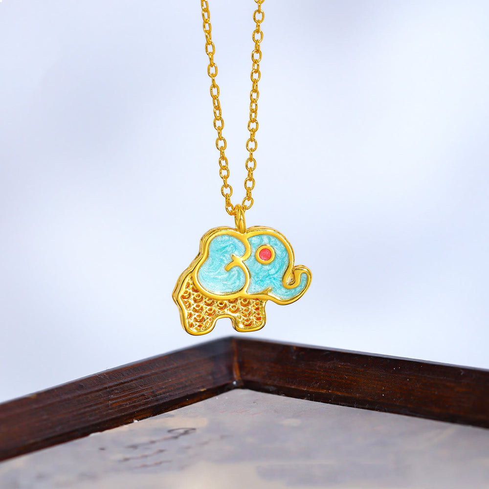 Buddha Stones 24-karaats verguld koperen geluksolifant holle hanger Ketting - Groente - image 1