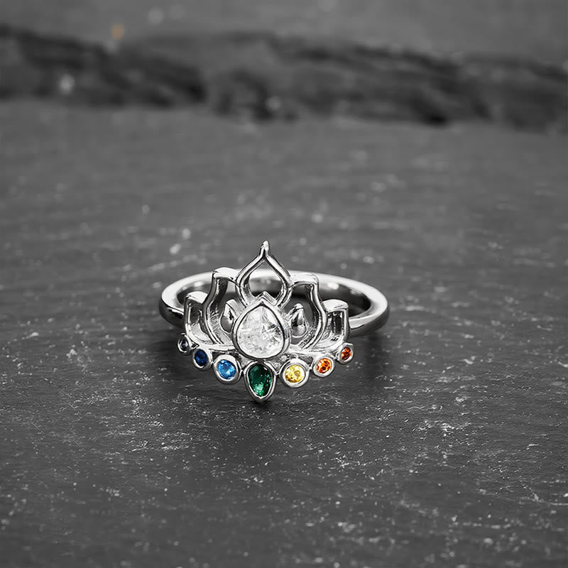 Buddha Stones Koperen Lotus Helende Ring met Meerkleurige Zirkonia Inleg - image 1