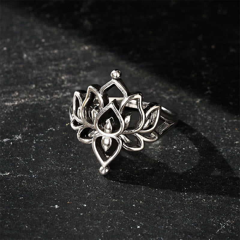 Buddha Stones Vintage zilverkleurige Lotus Purity statement Ring - image 3