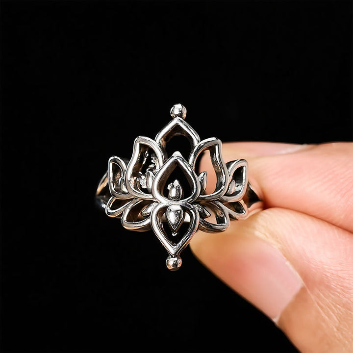 Buddha Stones Vintage zilverkleurige Lotus Purity statement Ring - image 4