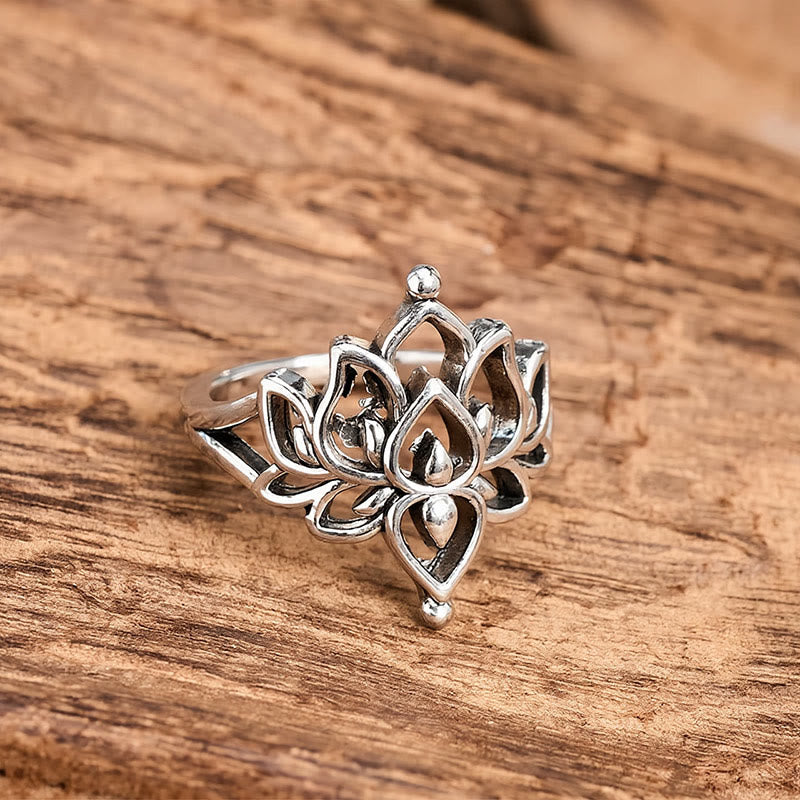 Buddha Stones Vintage zilverkleurige Lotus Purity statement Ring - image 2
