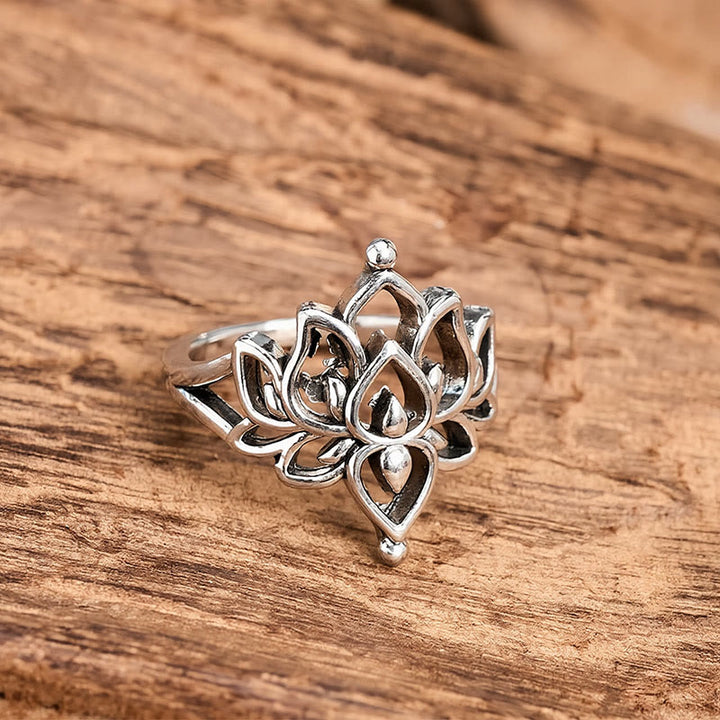 Buddha Stones Vintage zilverkleurige Lotus Purity statement Ring - image 2