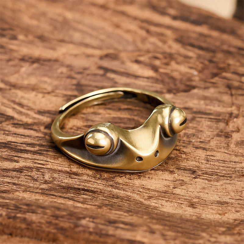 Buddha Stones Vintage messing Feng Shui kikker geluksring, Ring - 16mm- US6 - image 0