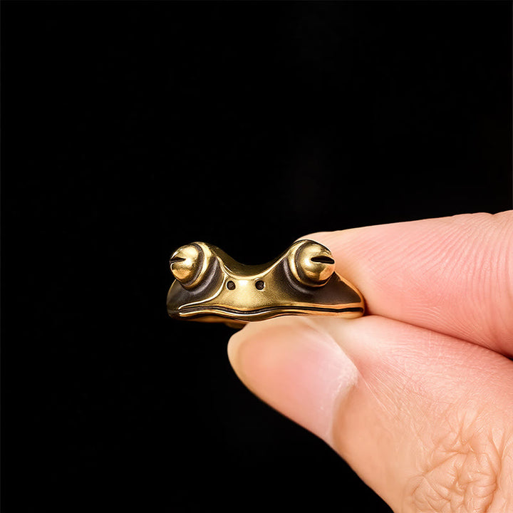 Buddha Stones Vintage messing Feng Shui kikker geluksring, Ring - image 4