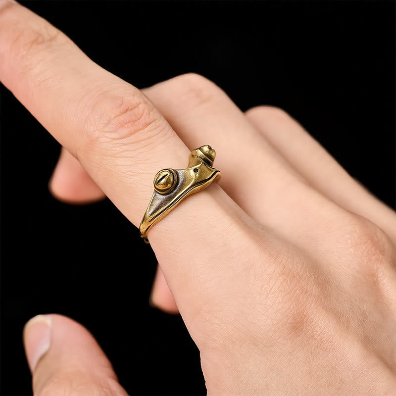 Buddha Stones Vintage messing Feng Shui kikker geluksring, Ring - image 8