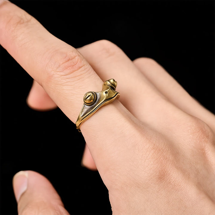 Buddha Stones Vintage messing Feng Shui kikker geluksring, Ring - image 8
