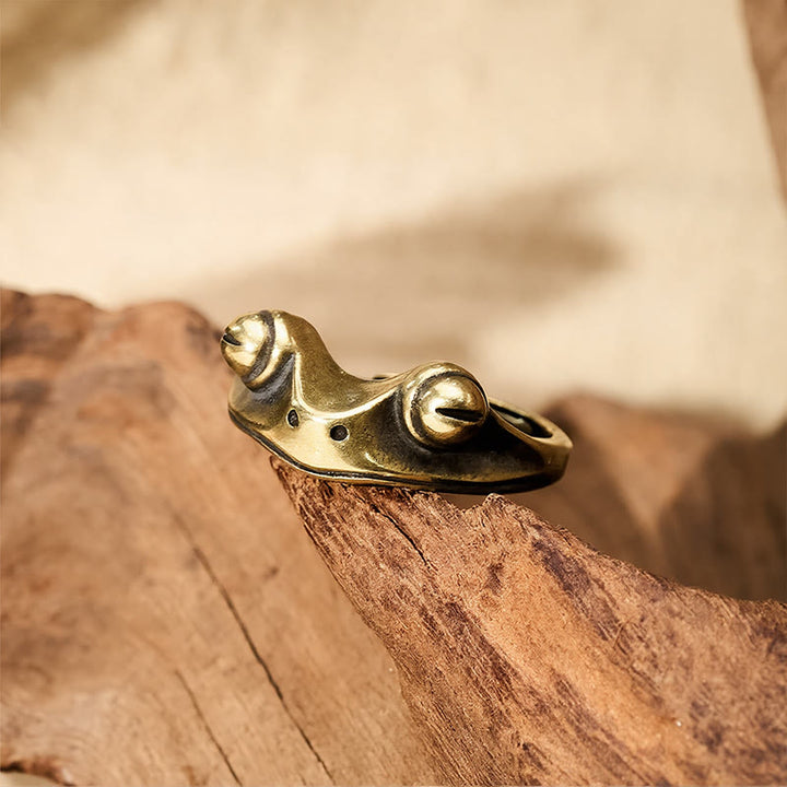 Buddha Stones Vintage messing Feng Shui kikker geluksring, Ring - image 1