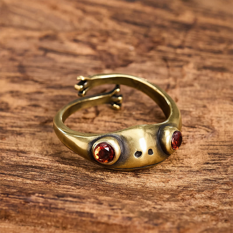 Buddha Stones Vintage messing Feng Shui kikker open Ring voor rijkdom - Rode ogen - image 0