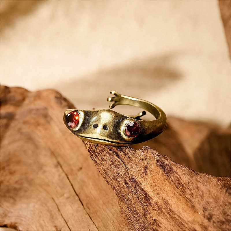 Buddha Stones Vintage messing Feng Shui kikker open Ring voor rijkdom - image 1