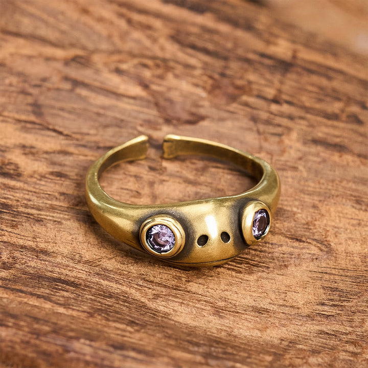 Buddha Stones Vintage messing Feng Shui kikker open Ring voor rijkdom - Paarse ogen - image 9