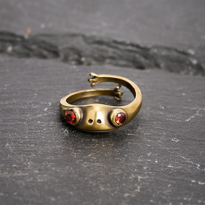 Buddha Stones Vintage messing Feng Shui kikker open Ring voor rijkdom - image 2