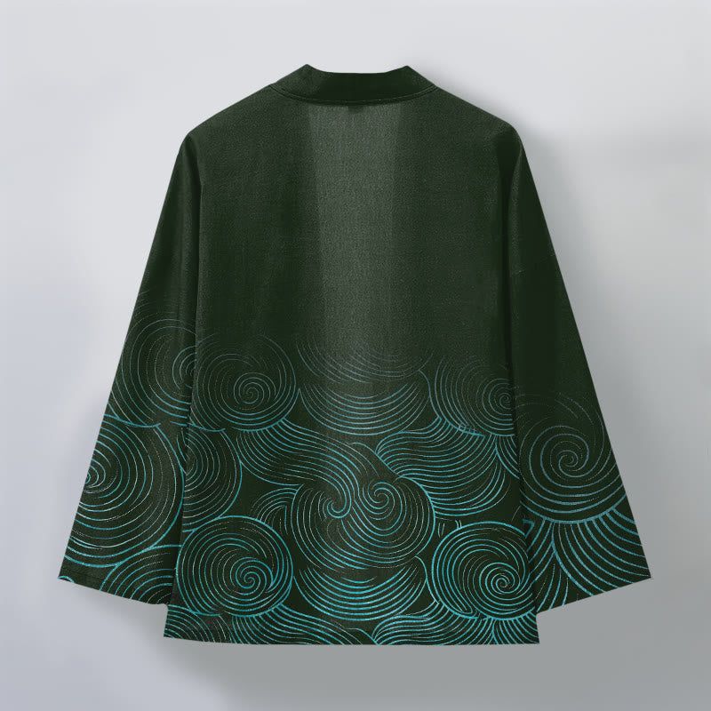 Buddha Stones Katoenen kimono met open voorkant en golvend cirkelpatroon - image 2