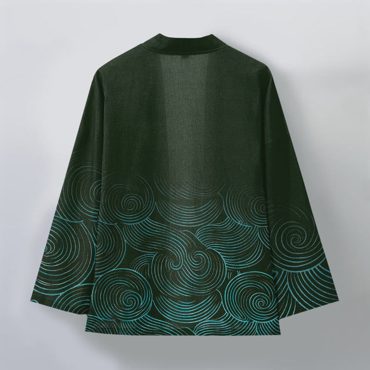 Buddha Stones Katoenen kimono met open voorkant en golvend cirkelpatroon - image 2