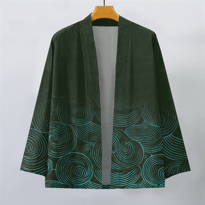Buddha Stones Katoenen kimono met open voorkant en golvend cirkelpatroon - image 1