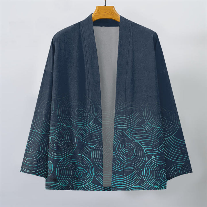 Buddha Stones Katoenen kimono met open voorkant en golvend cirkelpatroon - image 7