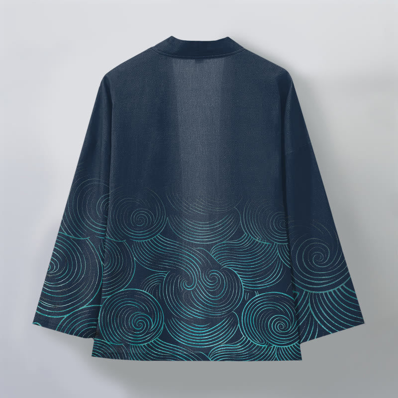 Buddha Stones Katoenen kimono met open voorkant en golvend cirkelpatroon - image 8