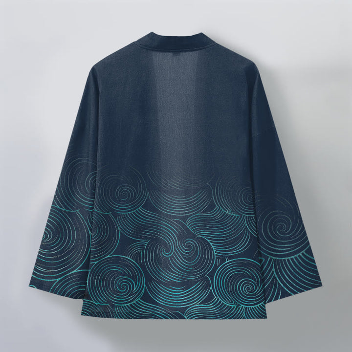 Buddha Stones Katoenen kimono met open voorkant en golvend cirkelpatroon - image 8