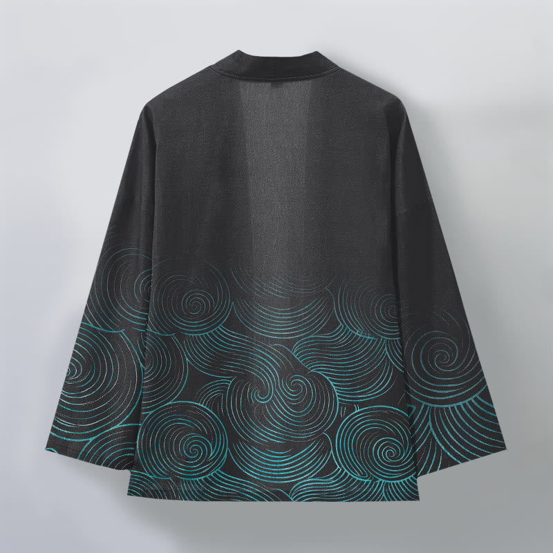 Buddha Stones Katoenen kimono met open voorkant en golvend cirkelpatroon - image 11