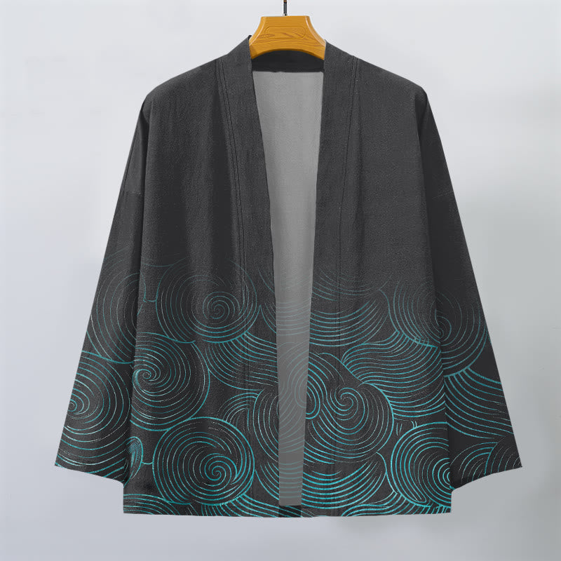 Buddha Stones Katoenen kimono met open voorkant en golvend cirkelpatroon - image 10