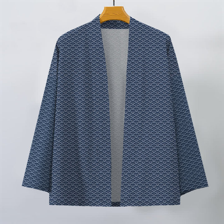 Buddha Stones Katoenen herenkimono met Japans oceaangolfpatroon en open voorkant - image 1