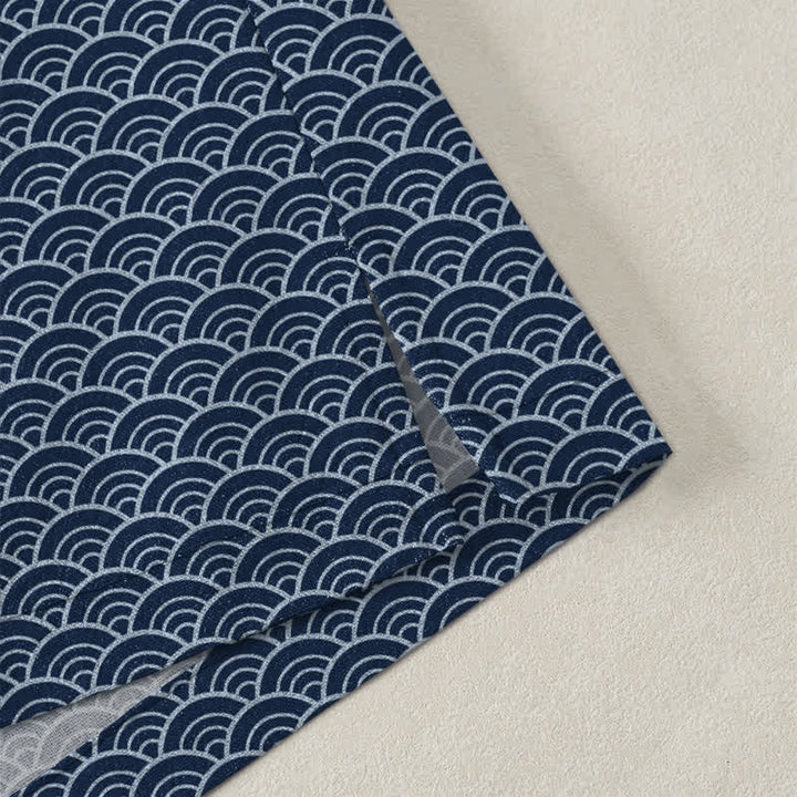 Buddha Stones Katoenen herenkimono met Japans oceaangolfpatroon en open voorkant - image 4