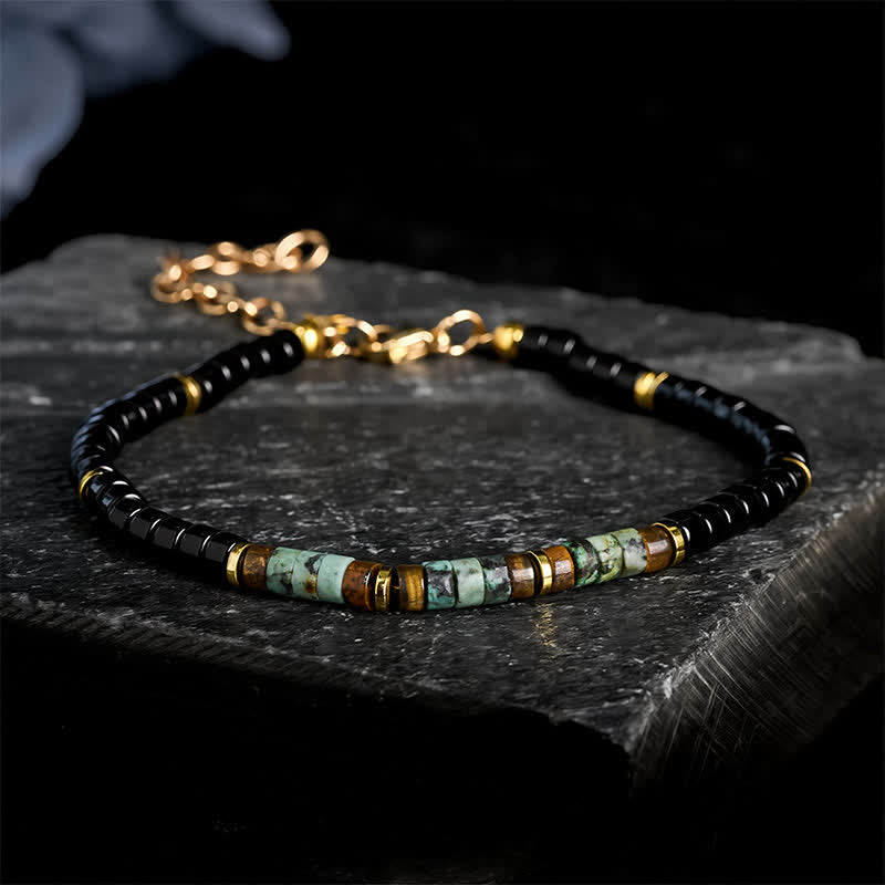 Buddha Stones Beschermende ronde Armband van zwarte onyx en turkoois - Zwarte onyx en turkoois (Polsomtrek: 18-20 cm) - image 0