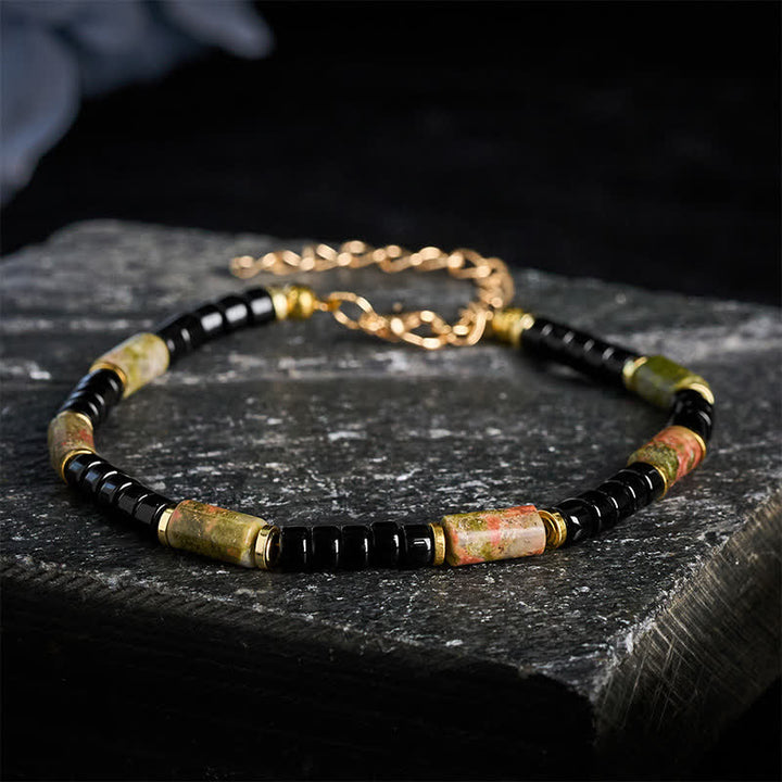 Buddha Stones Vintage Armband met unakiet, hematiet en koperen accenten. - Unakiet en hematiet (Polsomtrek: 18–20 cm) - image 0