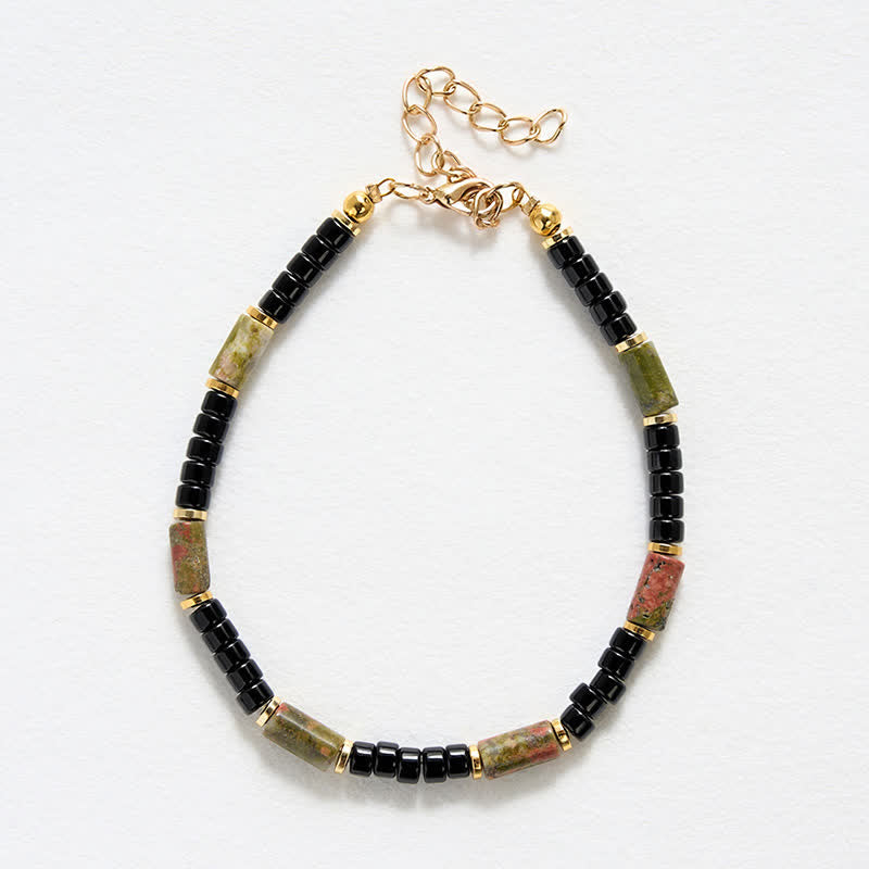Buddha Stones Vintage Armband met unakiet, hematiet en koperen accenten. - image 4
