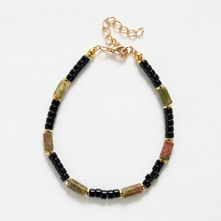 Buddha Stones Vintage Armband met unakiet, hematiet en koperen accenten. - image 4