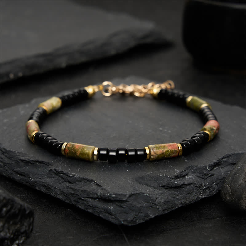 Buddha Stones Vintage Armband met unakiet, hematiet en koperen accenten. - image 1