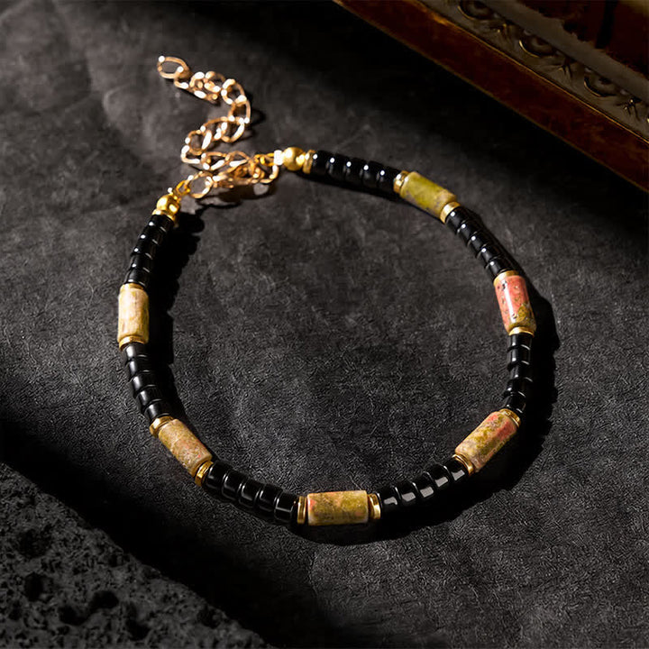 Buddha Stones Vintage Armband met unakiet, hematiet en koperen accenten. - image 2
