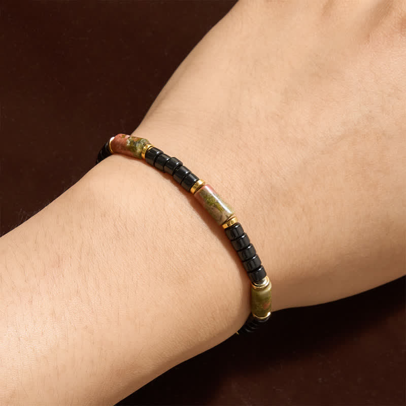 Buddha Stones Vintage Armband met unakiet, hematiet en koperen accenten. - image 3