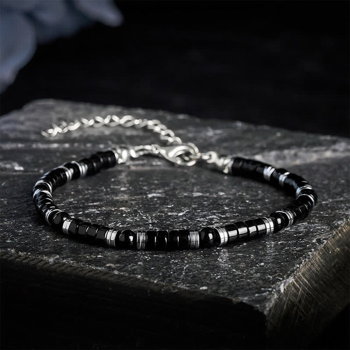 Buddha Stones Armband met cilindrische, matte zwarte onyx tussenkraaltjes - Met verlengketting (Polsomtrek: 16–19 cm) - image 9