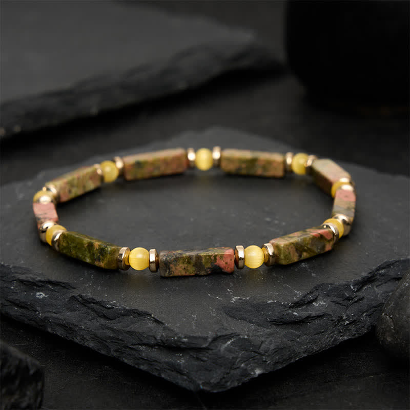 Buddha Stones Unakite Balance Rechthoekige Kralen Rekbare Armband - image 1