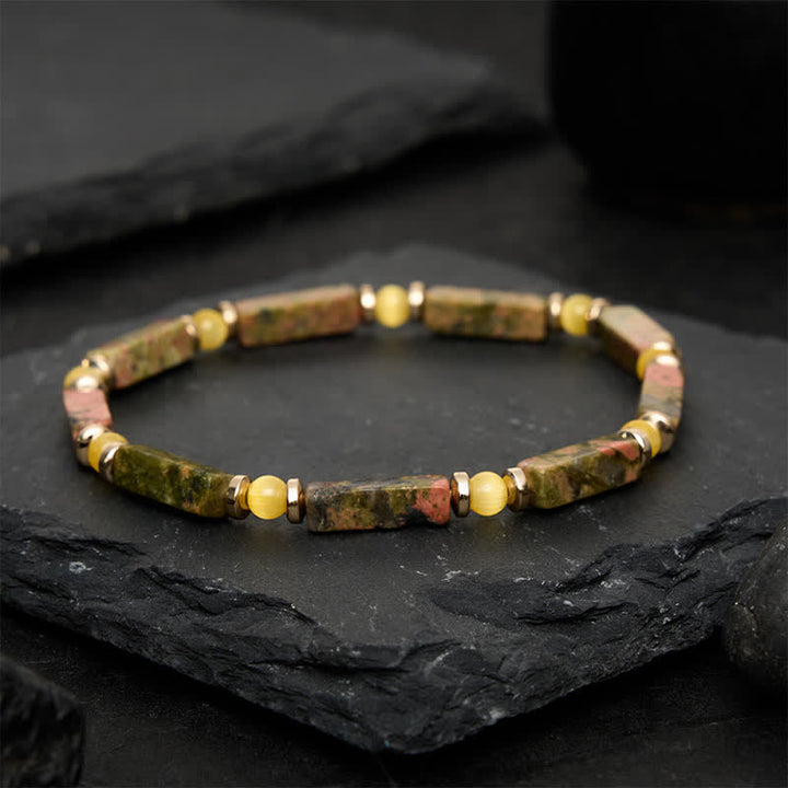 Buddha Stones Unakite Balance Rechthoekige Kralen Rekbare Armband - image 1