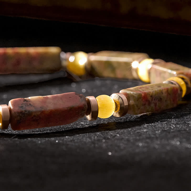 Buddha Stones Unakite Balance Rechthoekige Kralen Rekbare Armband - image 5