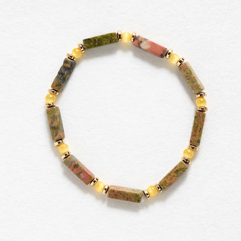 Buddha Stones Unakite Balance Rechthoekige Kralen Rekbare Armband - image 4