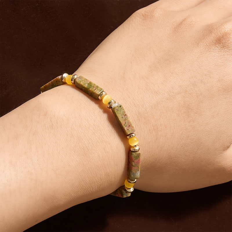 Buddha Stones Unakite Balance Rechthoekige Kralen Rekbare Armband - image 3