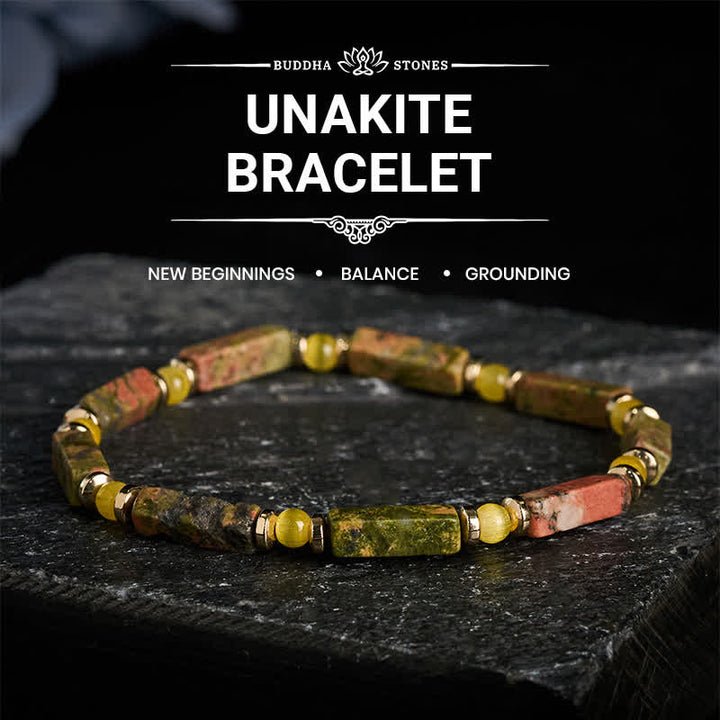 Buddha Stones Unakite Balance Rechthoekige Kralen Rekbare Armband - Unakiet (Polsomtrek: 16–17 cm) - image 0