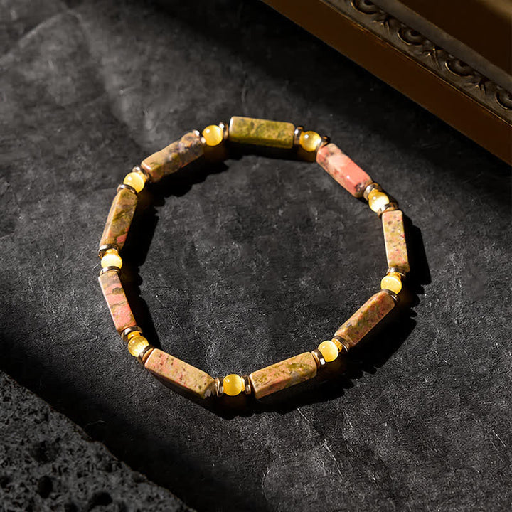 Buddha Stones Unakite Balance Rechthoekige Kralen Rekbare Armband - image 2
