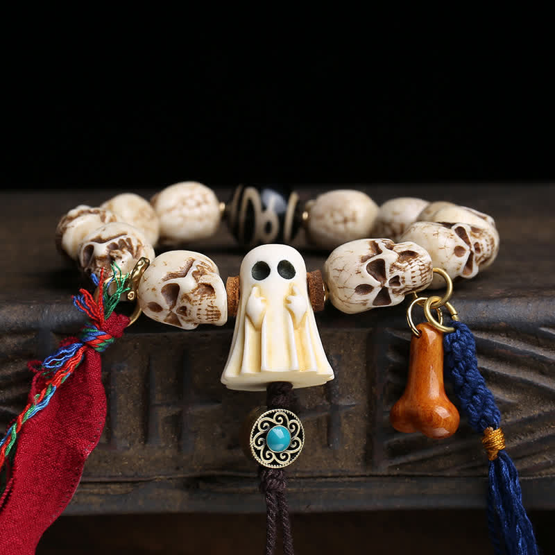 Buddha Stones Handgesneden botkraal Heer van het Lijkenbos Dzi kralen Armband - image 1