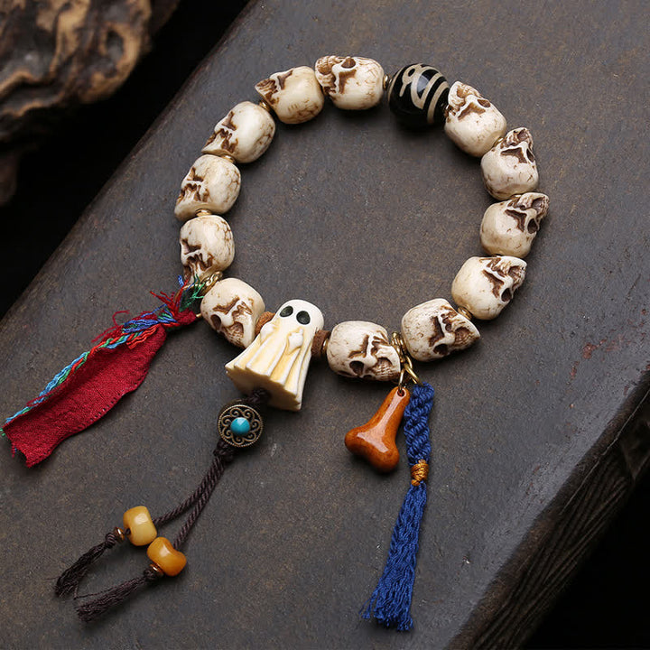 Buddha Stones Handgesneden botkraal Heer van het Lijkenbos Dzi kralen Armband - 6,3–6,7 inch / 16–17 cm - image 0