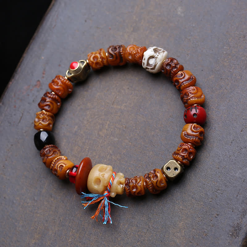 Buddha Stones Tibetaanse handgesneden bottenkraal Armband ter bescherming van de Heer van het Lijkenbos - 5,9–6,3 inch / 15–16 cm - image 0