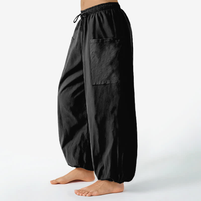 Buddha Stones Effen katoenen harembroek met minimalistisch patroon, elastische Taille en Zakken voor dames. - image 1