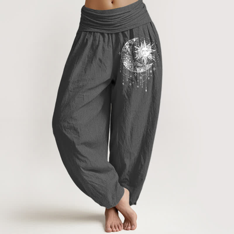Buddha Stones 100% Cotton voor dames met elastische Taille en hemels patroon van zon en maan - Donkergrijs - US16, UK/AU20, EU48 (3XL) - image 8