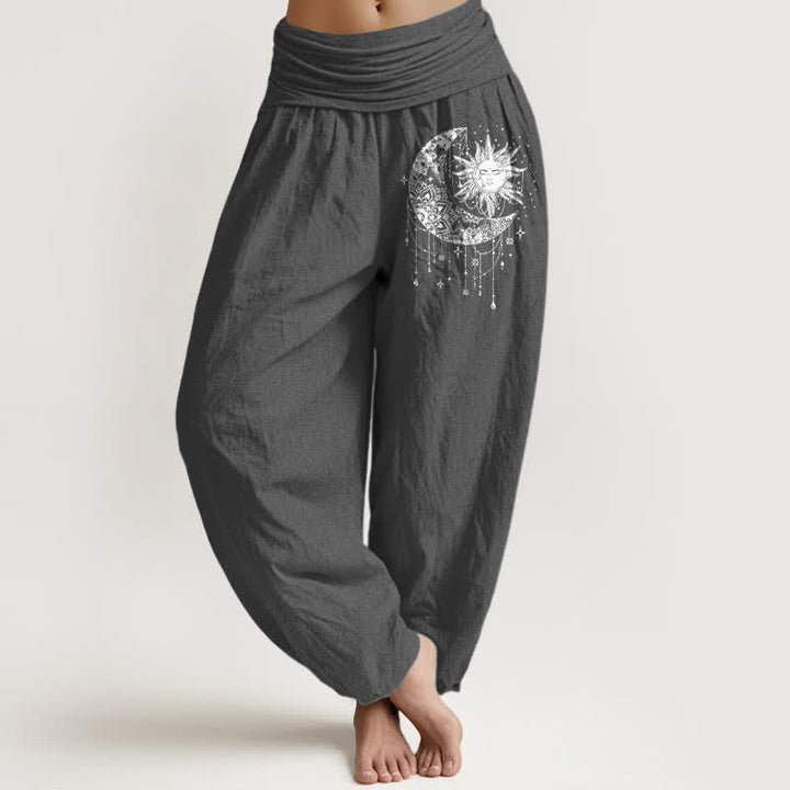 Buddha Stones 100% Cotton voor dames met elastische Taille en hemels patroon van zon en maan - Donkergrijs - US16, UK/AU20, EU48 (3XL) - image 8