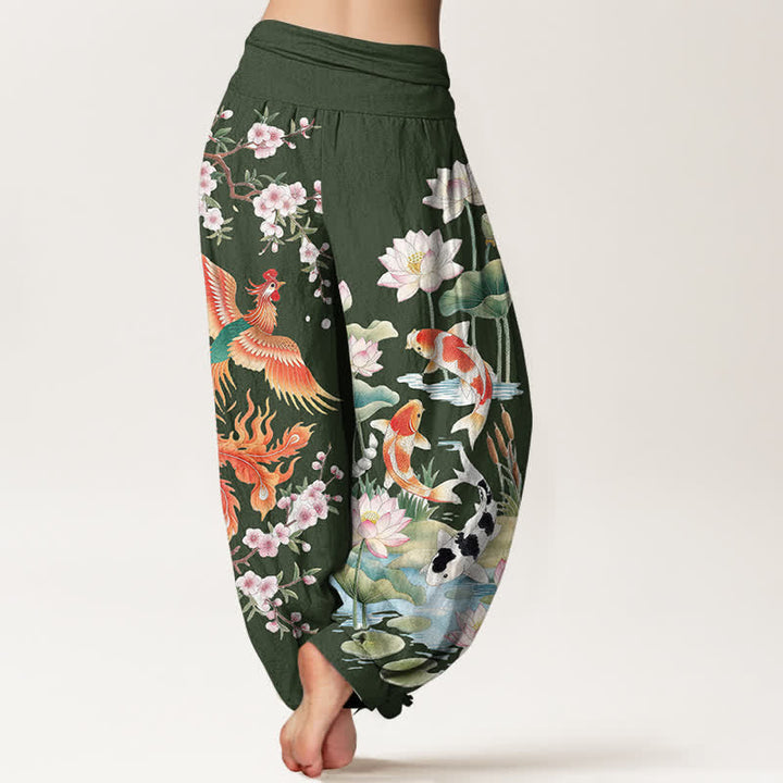 Buddha Stones Dames harembroek met elastische Taille en Phoenix Koi Lotus-patroon van katoen - image 7