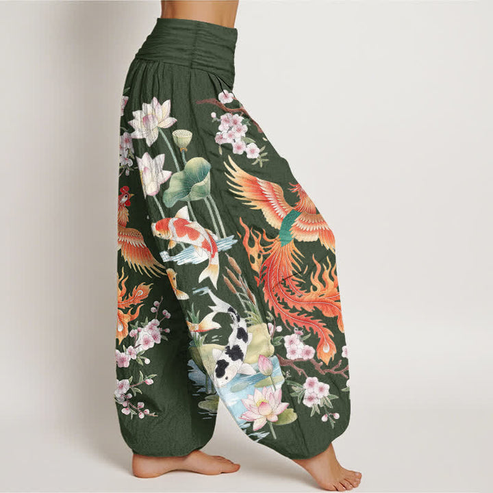 Buddha Stones Dames harembroek met elastische Taille en Phoenix Koi Lotus-patroon van katoen - image 6