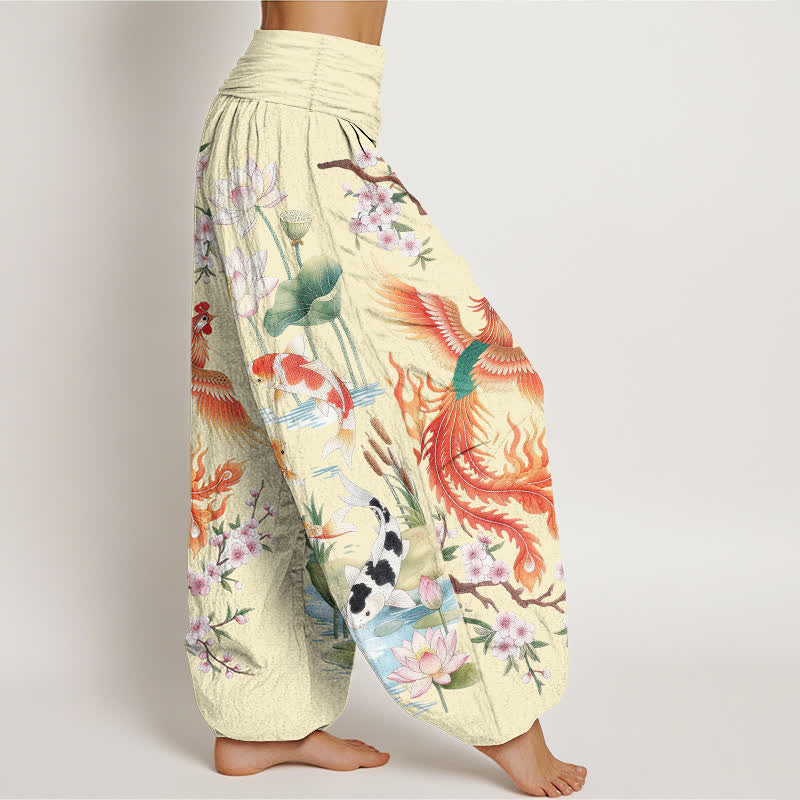 Buddha Stones Dames harembroek met elastische Taille en Phoenix Koi Lotus-patroon van katoen - image 9